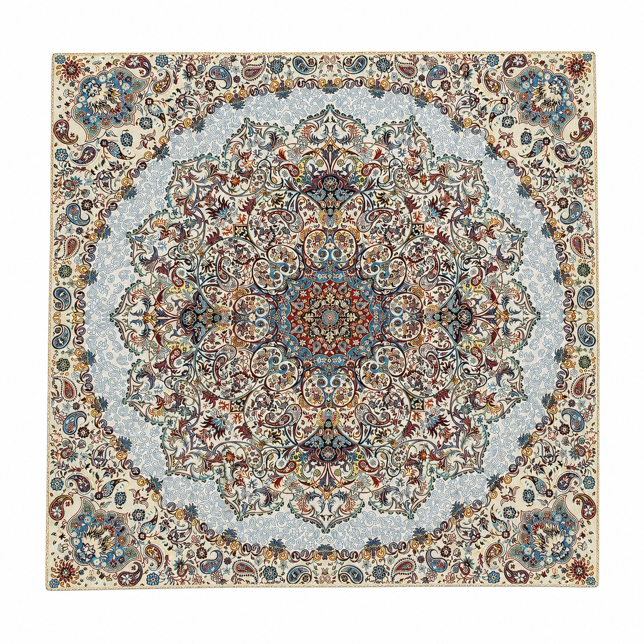 رومیزی ترمه مربع طرح درباری سفید